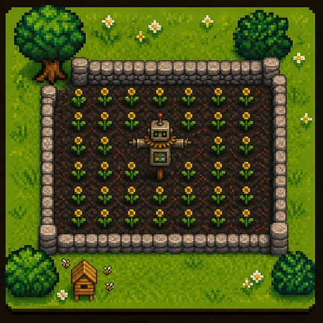 Yield Farm plot, sunflower · robot · day