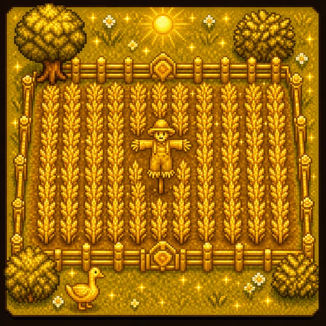 Yield Farm plot, wheat · scarecrow · day