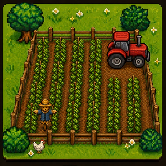 Yield Farm plot, hops · straw hat · LV 3
