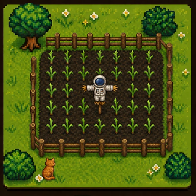 Yield Farm plot, corn · astronaut · overcast
